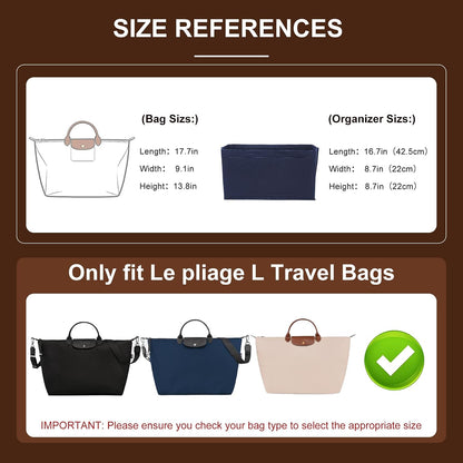 Felt Purse Organizer Insert for Longchamp Le Pliage Large, Beige