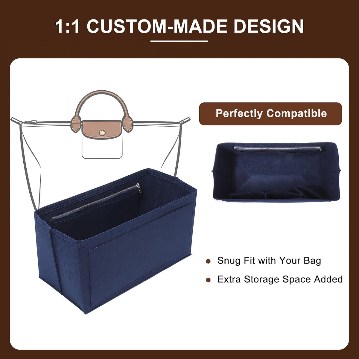 Felt Purse Organizer Insert for Longchamp Le Pliage Large, Beige