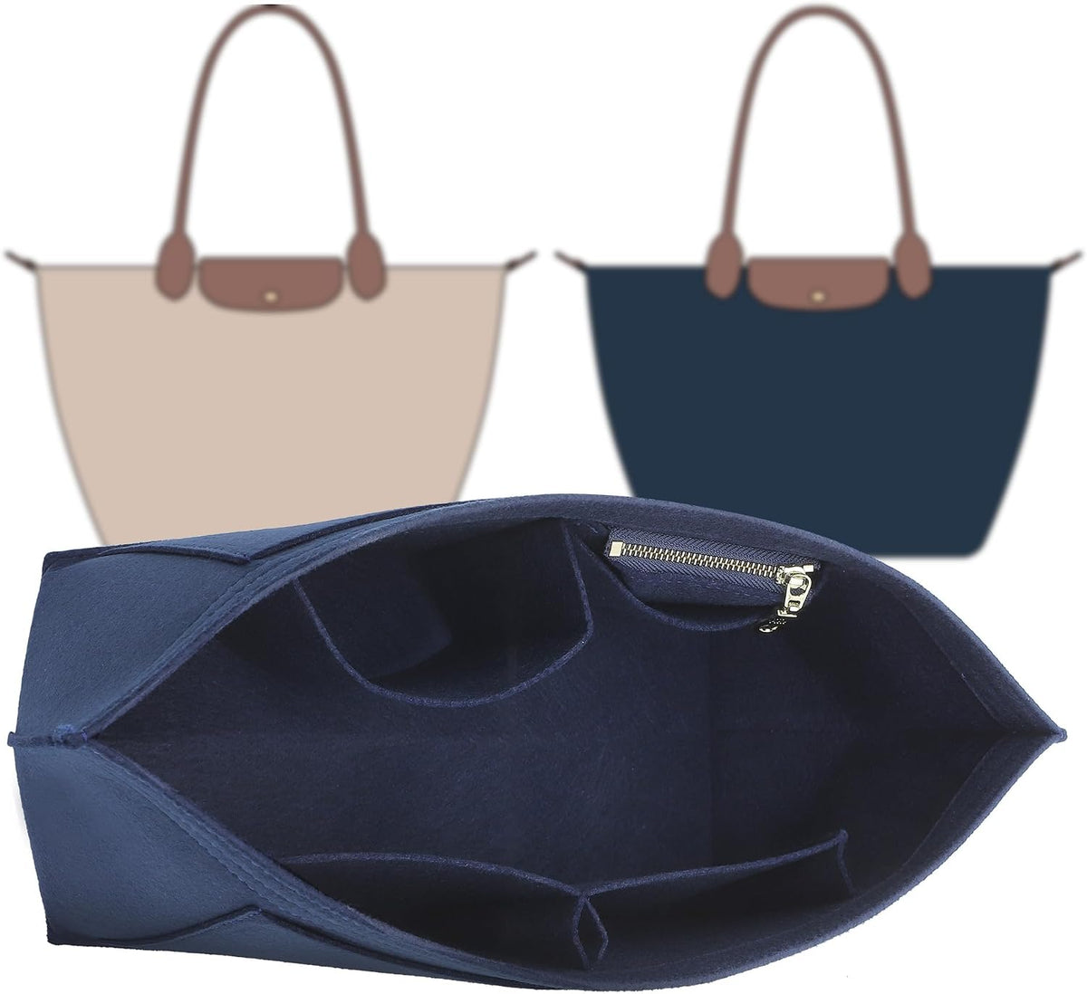Felt Purse Organizer Insert for Longchamp Le Pliage Large, Beige