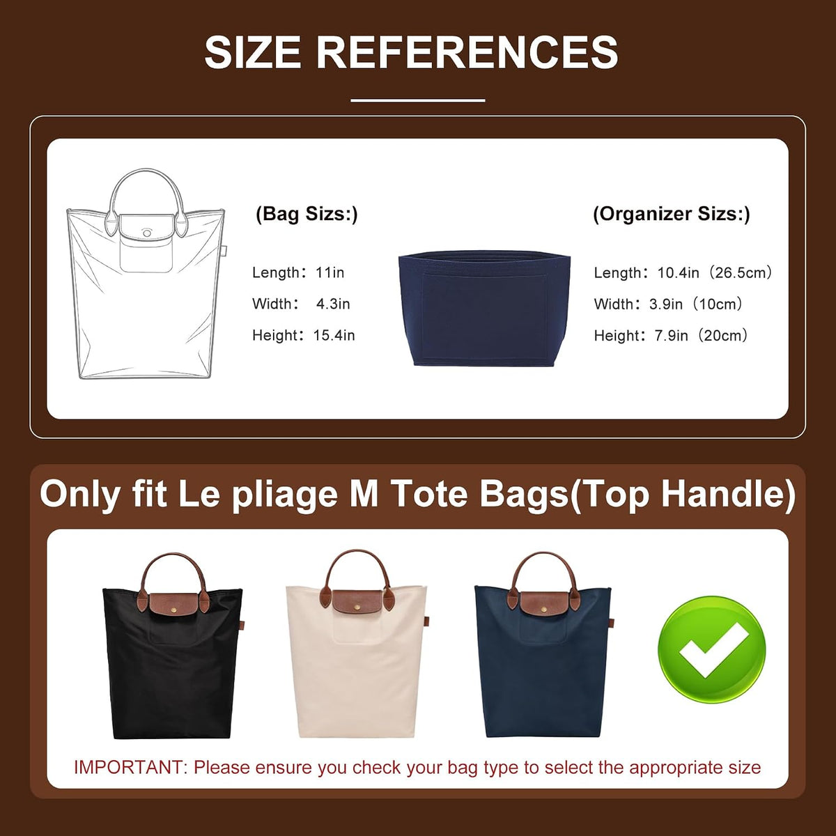 Felt Purse Organizer Insert for Longchamp Le Pliage Large, Beige