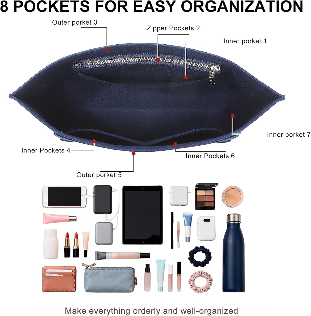 Felt Purse Organizer Insert for Longchamp Le Pliage Large, Beige