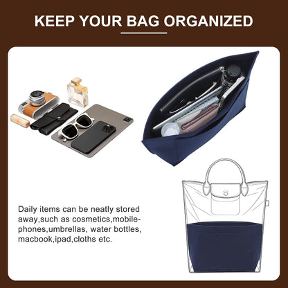 Felt Purse Organizer Insert for Longchamp Le Pliage Large, Beige