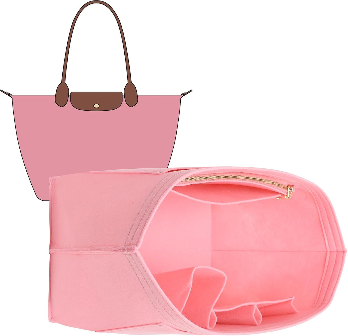 Felt Purse Organizer Insert for Longchamp Le Pliage Large, Beige