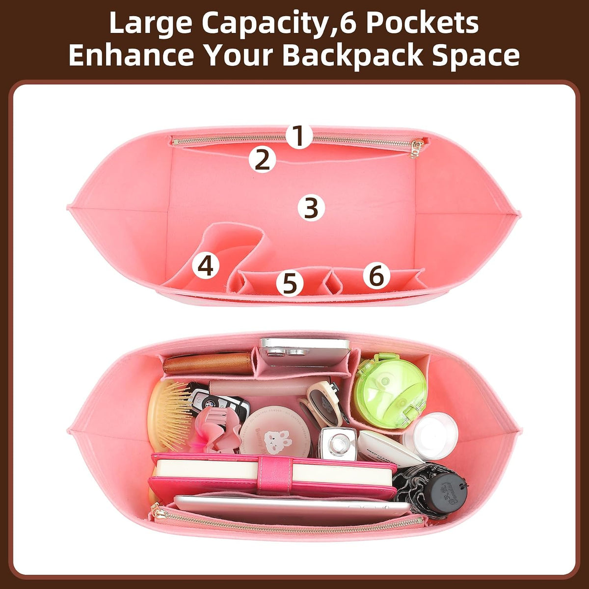 Felt Purse Organizer Insert for Longchamp Le Pliage Large, Beige