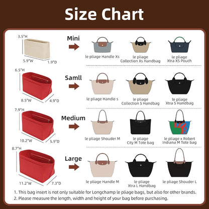 Felt Purse Organizer Insert for Longchamp Le Pliage Large, Beige