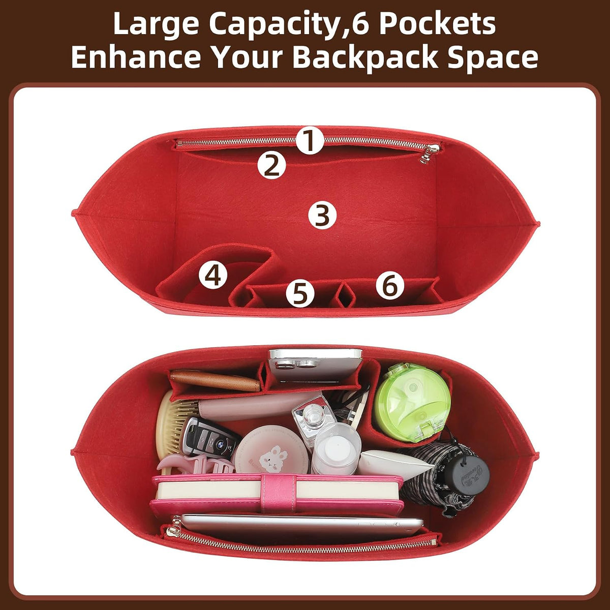 Felt Purse Organizer Insert for Longchamp Le Pliage Large, Beige