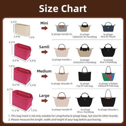 Felt Purse Organizer Insert for Longchamp Le Pliage Large, Beige