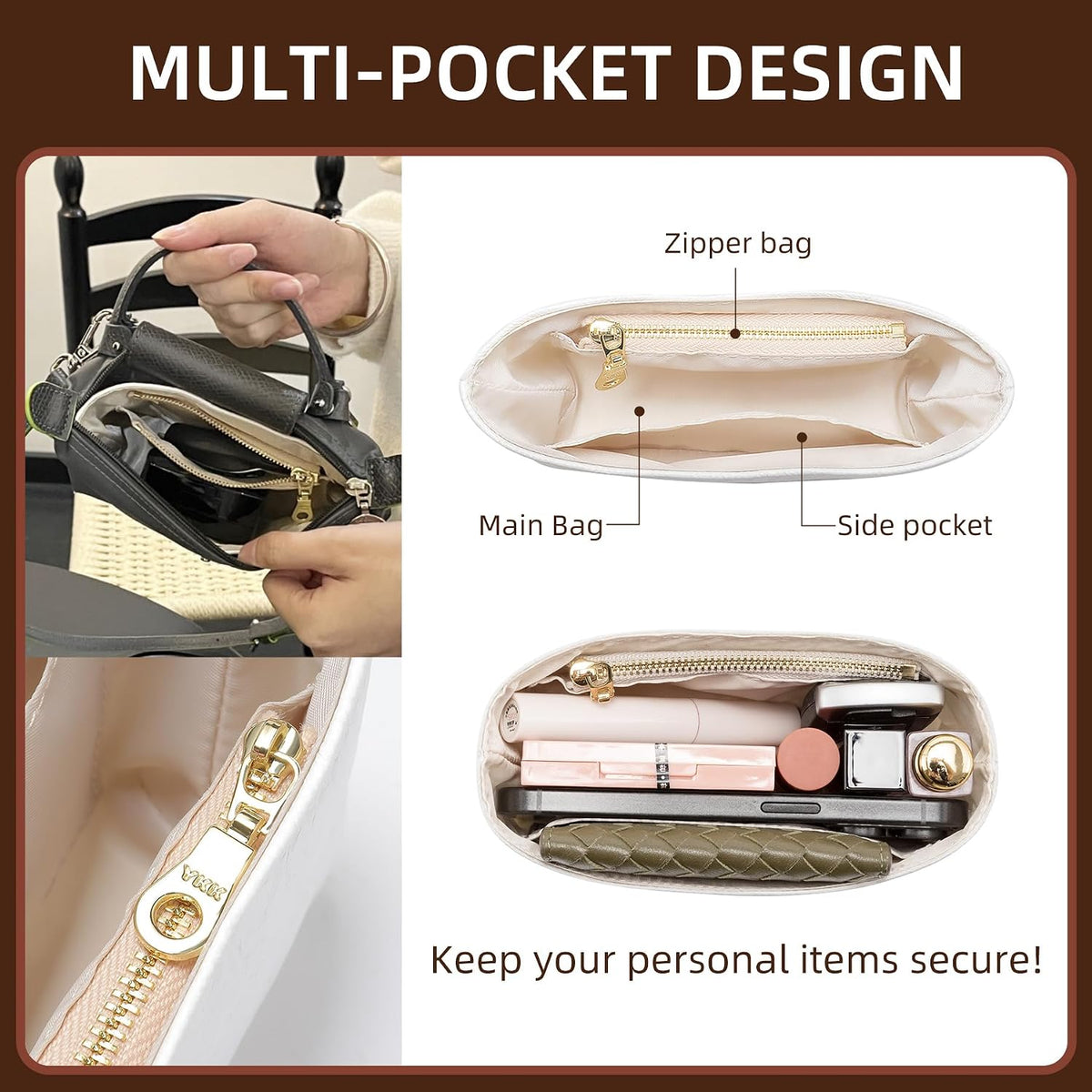 Felt Purse Organizer Insert for Longchamp Le Pliage Large, Beige