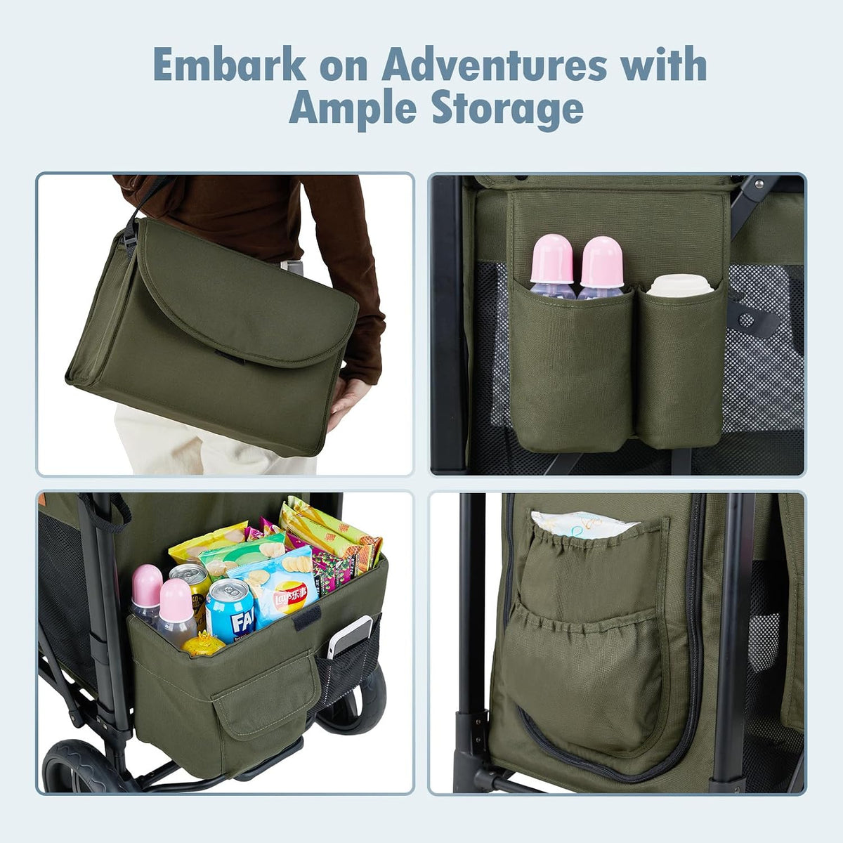 Wagon Stroller for 2 Kids, High Seat & 5 Point Harness, Foldable All-Terrain Wagon for Toddler with Canopy, Parent Organizer, Shoulder Bag, Adjustable Handlebar, Ultimate Double (Black)