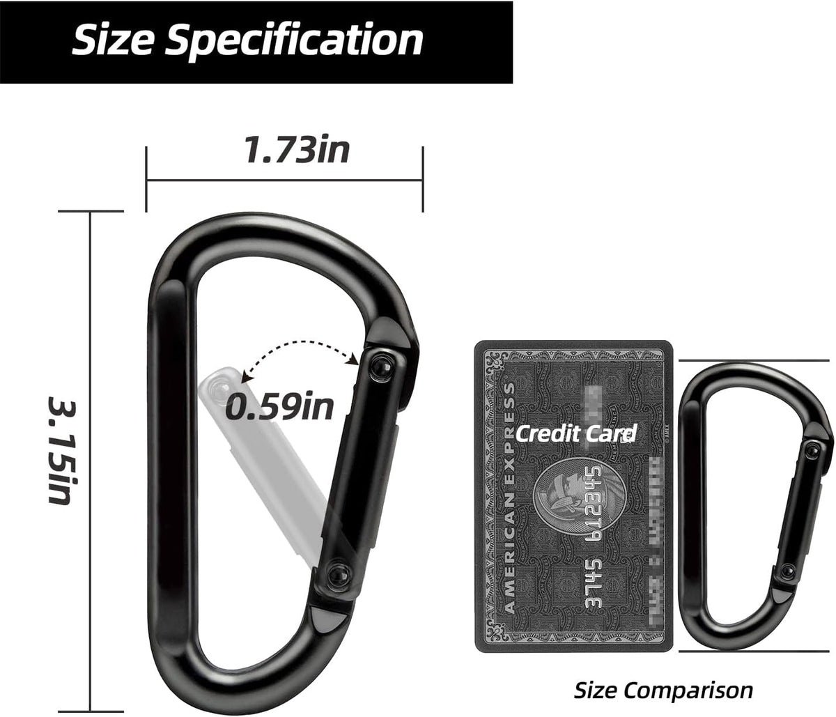 Heavy Duty Carabiner Clips, 860lbs - 3" Iron Carabiners for Keys, Gym, Camping, Hiking Accessories - D-Ring Keychain Hooks for Hammocks, Backpacks, Outdoor Gear
