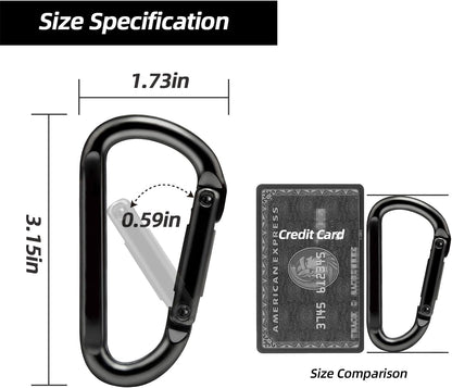 Heavy Duty Carabiner Clips, 860lbs - 3" Iron Carabiners for Keys, Gym, Camping, Hiking Accessories - D-Ring Keychain Hooks for Hammocks, Backpacks, Outdoor Gear