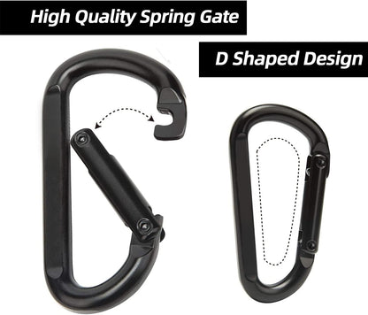 Heavy Duty Carabiner Clips, 860lbs - 3" Iron Carabiners for Keys, Gym, Camping, Hiking Accessories - D-Ring Keychain Hooks for Hammocks, Backpacks, Outdoor Gear