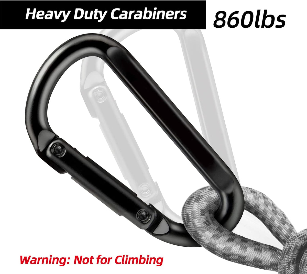 Heavy Duty Carabiner Clips, 860lbs - 3" Iron Carabiners for Keys, Gym, Camping, Hiking Accessories - D-Ring Keychain Hooks for Hammocks, Backpacks, Outdoor Gear