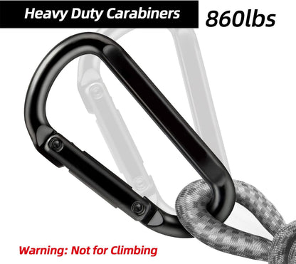 Heavy Duty Carabiner Clips, 860lbs - 3" Iron Carabiners for Keys, Gym, Camping, Hiking Accessories - D-Ring Keychain Hooks for Hammocks, Backpacks, Outdoor Gear