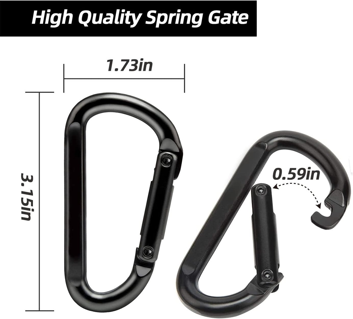 Heavy Duty Carabiner Clips, 860lbs - 3" Iron Carabiners for Keys, Gym, Camping, Hiking Accessories - D-Ring Keychain Hooks for Hammocks, Backpacks, Outdoor Gear
