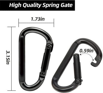 Heavy Duty Carabiner Clips, 860lbs - 3" Iron Carabiners for Keys, Gym, Camping, Hiking Accessories - D-Ring Keychain Hooks for Hammocks, Backpacks, Outdoor Gear