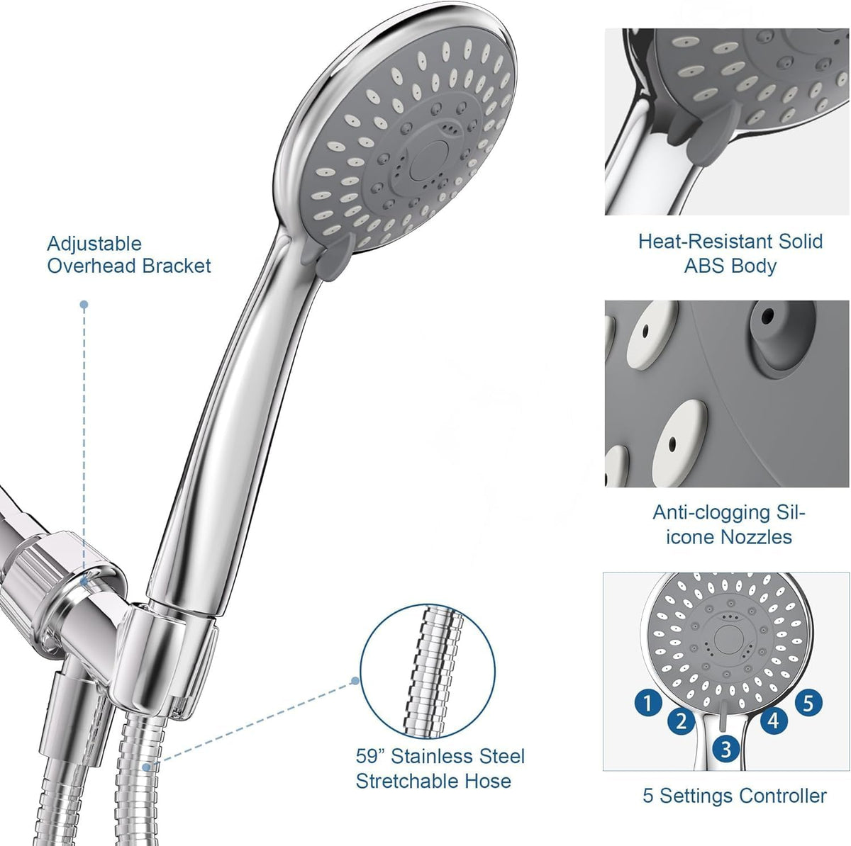Handheld ShowerHead with High Pressure, Low Pressure Optimized Flow