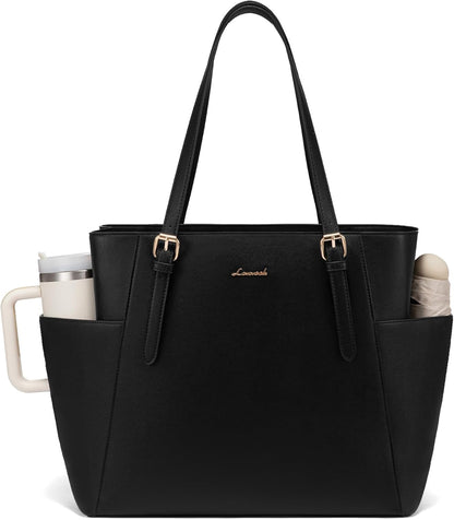 Laptop Tote Bag for Women,Leather Work Computer Briefcase Bag | Large Cup Holder,15.6 Inch Work Tote,Professional Briefcase,Teacher Commuter Shoulder Bag,Office,Travel,Gift