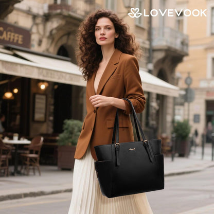 Laptop Tote Bag for Women,Leather Work Computer Briefcase Bag | Large Cup Holder,15.6 Inch Work Tote,Professional Briefcase,Teacher Commuter Shoulder Bag,Office,Travel,Gift