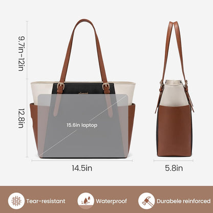 Laptop Tote Bag for Women,Leather Work Computer Briefcase Bag | Large Cup Holder,15.6 Inch Work Tote,Professional Briefcase,Teacher Commuter Shoulder Bag,Office,Travel,Gift