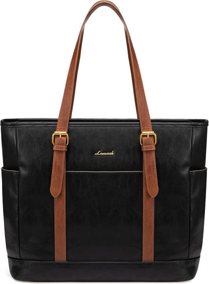 Laptop Tote Bag for Women,Leather Work Computer Briefcase Bag | Large Cup Holder,15.6 Inch Work Tote,Professional Briefcase,Teacher Commuter Shoulder Bag,Office,Travel,Gift