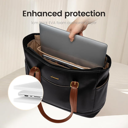 Laptop Tote Bag for Women,Leather Work Computer Briefcase Bag | Large Cup Holder,15.6 Inch Work Tote,Professional Briefcase,Teacher Commuter Shoulder Bag,Office,Travel,Gift