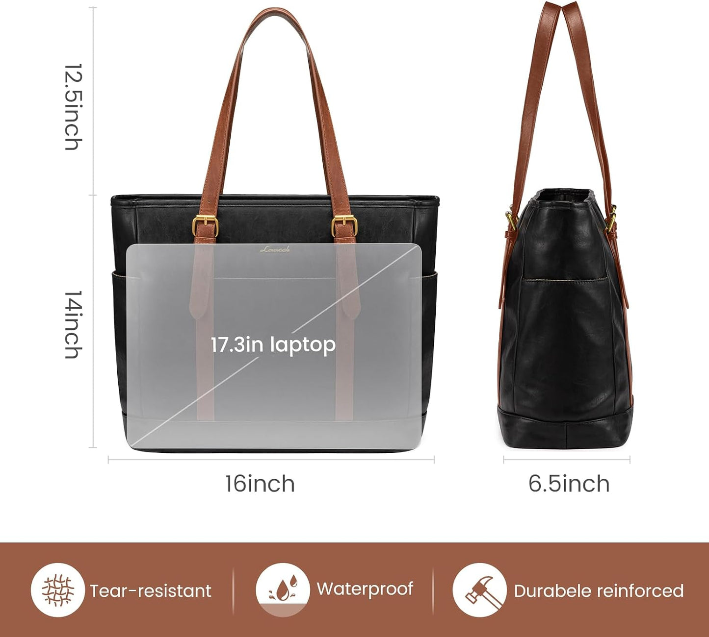 Laptop Tote Bag for Women,Leather Work Computer Briefcase Bag | Large Cup Holder,15.6 Inch Work Tote,Professional Briefcase,Teacher Commuter Shoulder Bag,Office,Travel,Gift