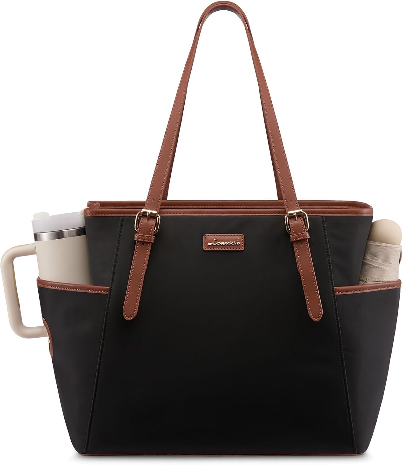 Laptop Tote Bag for Women,Leather Work Computer Briefcase Bag | Large Cup Holder,15.6 Inch Work Tote,Professional Briefcase,Teacher Commuter Shoulder Bag,Office,Travel,Gift