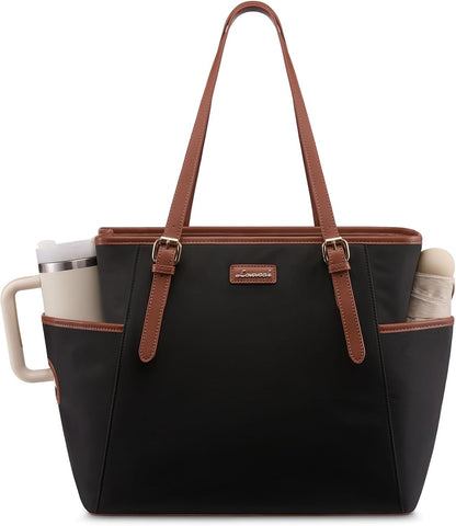 Laptop Tote Bag for Women,Leather Work Computer Briefcase Bag | Large Cup Holder,15.6 Inch Work Tote,Professional Briefcase,Teacher Commuter Shoulder Bag,Office,Travel,Gift