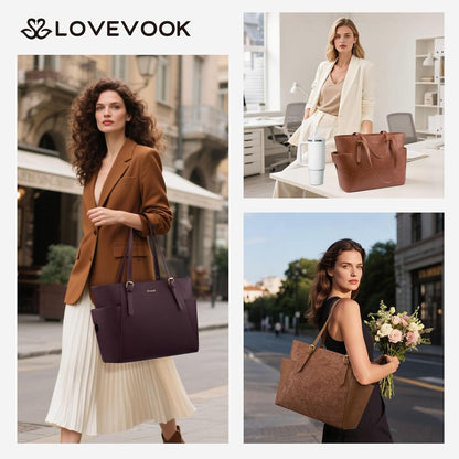 Laptop Tote Bag for Women,Leather Work Computer Briefcase Bag | Large Cup Holder,15.6 Inch Work Tote,Professional Briefcase,Teacher Commuter Shoulder Bag,Office,Travel,Gift