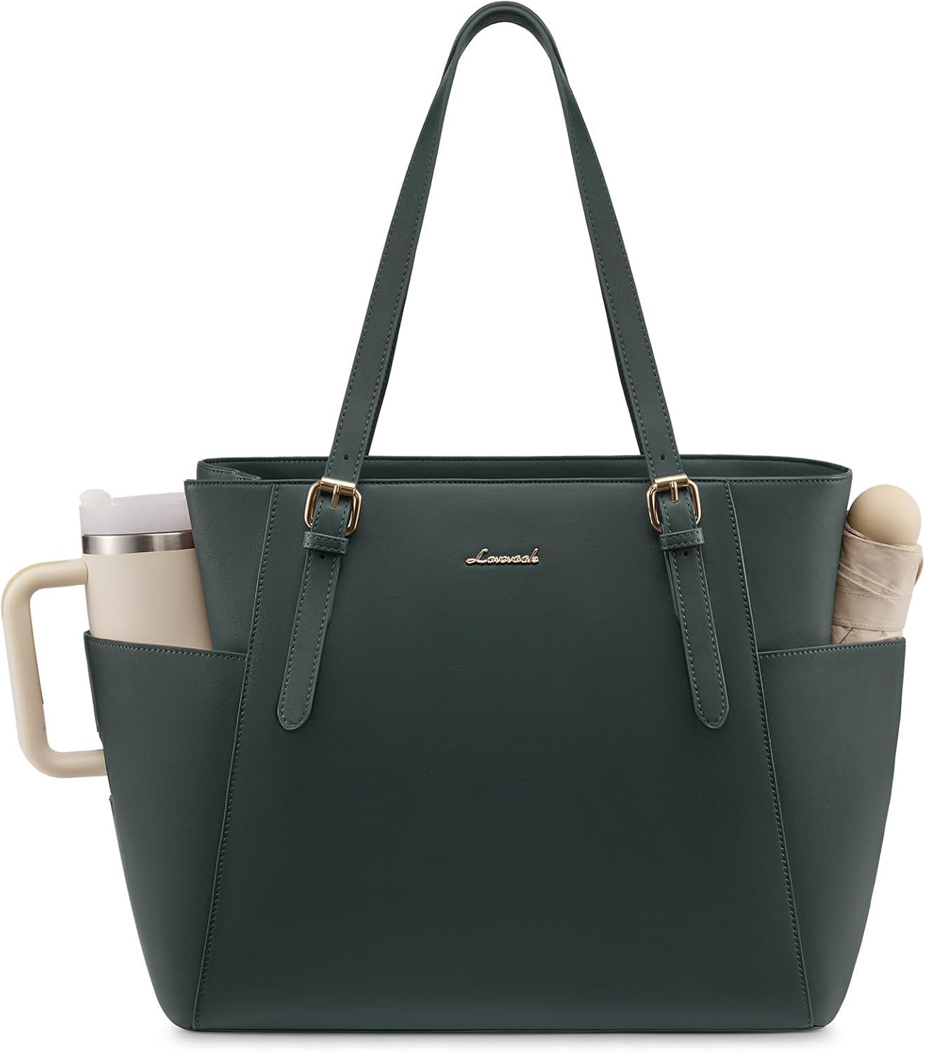 Laptop Tote Bag for Women,Leather Work Computer Briefcase Bag | Large Cup Holder,15.6 Inch Work Tote,Professional Briefcase,Teacher Commuter Shoulder Bag,Office,Travel,Gift