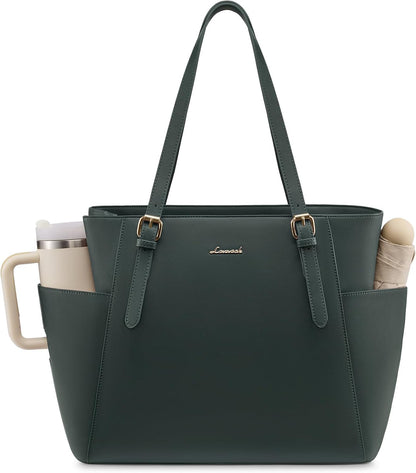 Laptop Tote Bag for Women,Leather Work Computer Briefcase Bag | Large Cup Holder,15.6 Inch Work Tote,Professional Briefcase,Teacher Commuter Shoulder Bag,Office,Travel,Gift