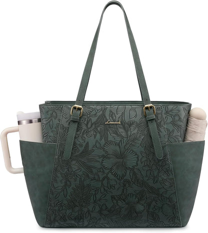 Laptop Tote Bag for Women,Leather Work Computer Briefcase Bag | Large Cup Holder,15.6 Inch Work Tote,Professional Briefcase,Teacher Commuter Shoulder Bag,Office,Travel,Gift