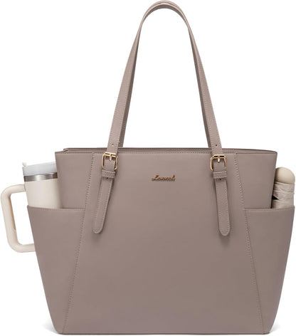 Laptop Tote Bag for Women,Leather Work Computer Briefcase Bag | Large Cup Holder,15.6 Inch Work Tote,Professional Briefcase,Teacher Commuter Shoulder Bag,Office,Travel,Gift