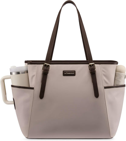 Laptop Tote Bag for Women,Leather Work Computer Briefcase Bag | Large Cup Holder,15.6 Inch Work Tote,Professional Briefcase,Teacher Commuter Shoulder Bag,Office,Travel,Gift
