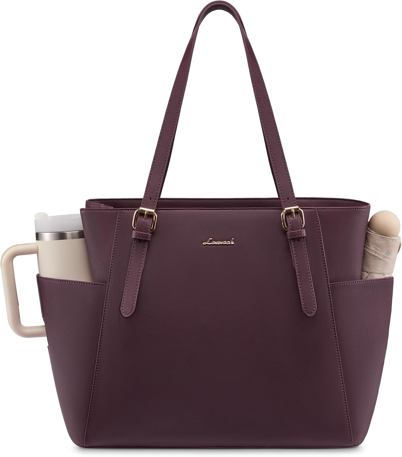 Laptop Tote Bag for Women,Leather Work Computer Briefcase Bag | Large Cup Holder,15.6 Inch Work Tote,Professional Briefcase,Teacher Commuter Shoulder Bag,Office,Travel,Gift