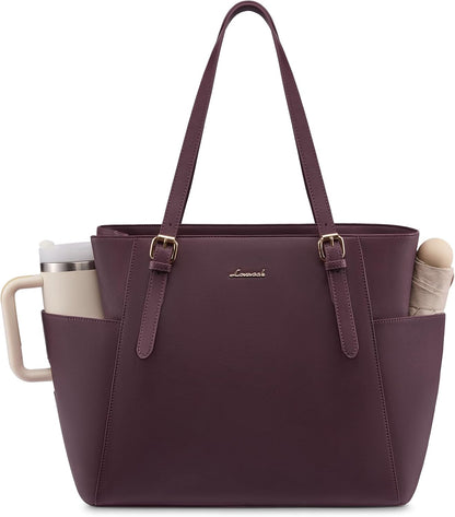 Laptop Tote Bag for Women,Leather Work Computer Briefcase Bag | Large Cup Holder,15.6 Inch Work Tote,Professional Briefcase,Teacher Commuter Shoulder Bag,Office,Travel,Gift