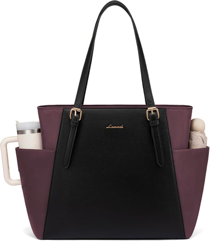 Laptop Tote Bag for Women,Leather Work Computer Briefcase Bag | Large Cup Holder,15.6 Inch Work Tote,Professional Briefcase,Teacher Commuter Shoulder Bag,Office,Travel,Gift