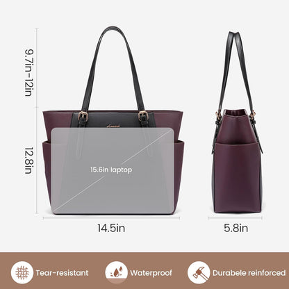 Laptop Tote Bag for Women,Leather Work Computer Briefcase Bag | Large Cup Holder,15.6 Inch Work Tote,Professional Briefcase,Teacher Commuter Shoulder Bag,Office,Travel,Gift