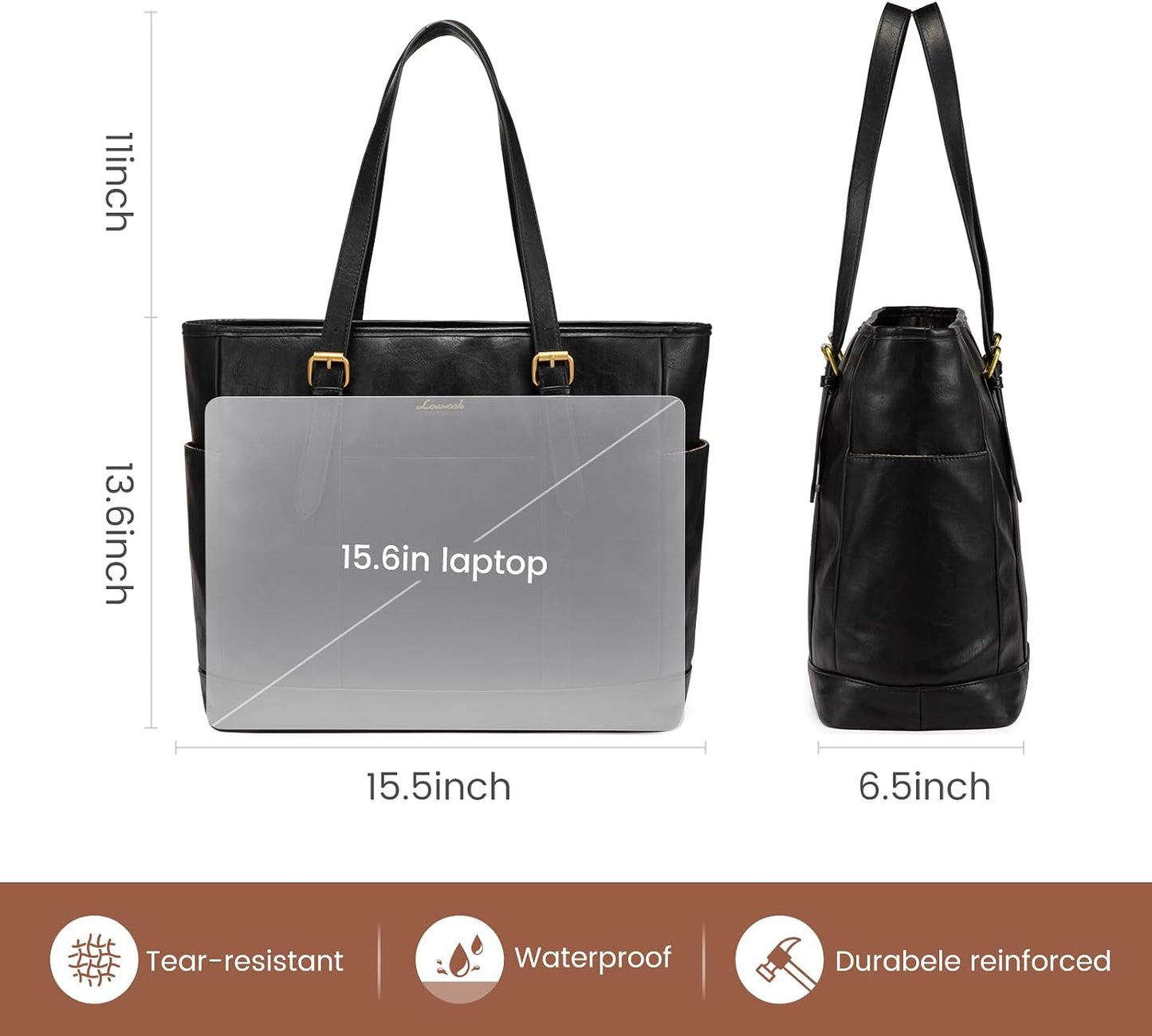 Laptop Tote Bag for Women,Leather Work Computer Briefcase Bag | Large Cup Holder,15.6 Inch Work Tote,Professional Briefcase,Teacher Commuter Shoulder Bag,Office,Travel,Gift