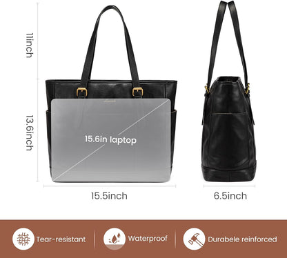 Laptop Tote Bag for Women,Leather Work Computer Briefcase Bag | Large Cup Holder,15.6 Inch Work Tote,Professional Briefcase,Teacher Commuter Shoulder Bag,Office,Travel,Gift