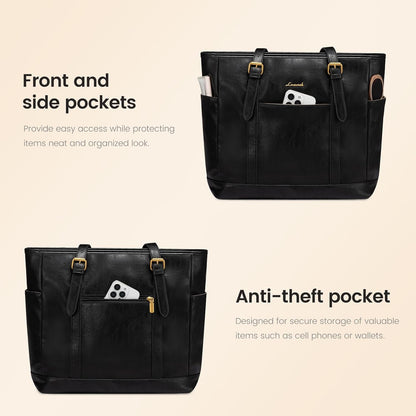 Laptop Tote Bag for Women,Leather Work Computer Briefcase Bag | Large Cup Holder,15.6 Inch Work Tote,Professional Briefcase,Teacher Commuter Shoulder Bag,Office,Travel,Gift