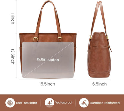 Laptop Tote Bag for Women,Leather Work Computer Briefcase Bag | Large Cup Holder,15.6 Inch Work Tote,Professional Briefcase,Teacher Commuter Shoulder Bag,Office,Travel,Gift