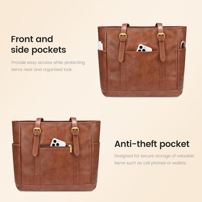 Laptop Tote Bag for Women,Leather Work Computer Briefcase Bag | Large Cup Holder,15.6 Inch Work Tote,Professional Briefcase,Teacher Commuter Shoulder Bag,Office,Travel,Gift