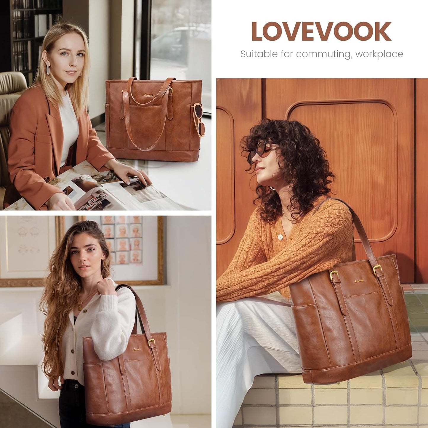 Laptop Tote Bag for Women,Leather Work Computer Briefcase Bag | Large Cup Holder,15.6 Inch Work Tote,Professional Briefcase,Teacher Commuter Shoulder Bag,Office,Travel,Gift