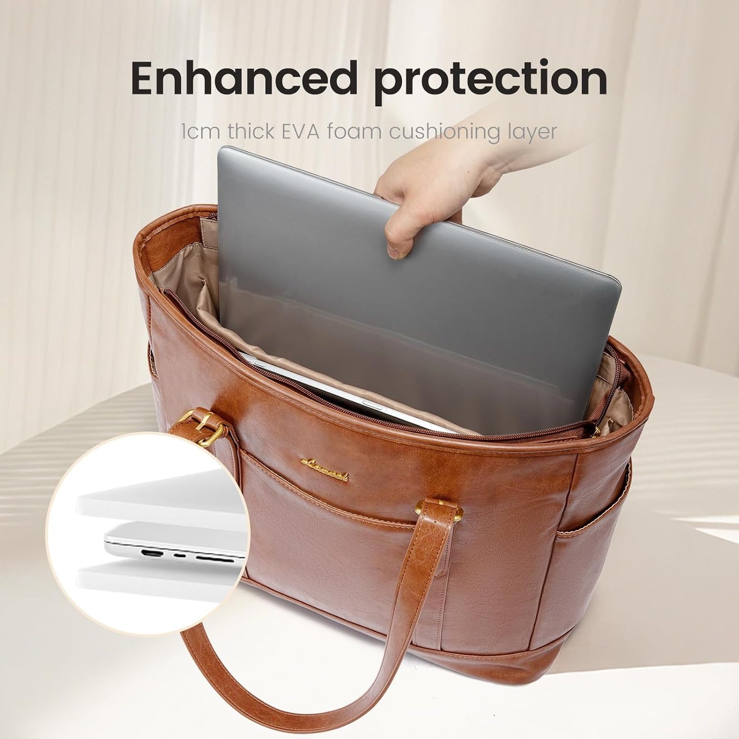 Laptop Tote Bag for Women,Leather Work Computer Briefcase Bag | Large Cup Holder,15.6 Inch Work Tote,Professional Briefcase,Teacher Commuter Shoulder Bag,Office,Travel,Gift
