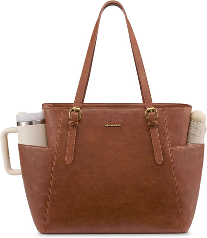 Laptop Tote Bag for Women,Leather Work Computer Briefcase Bag | Large Cup Holder,15.6 Inch Work Tote,Professional Briefcase,Teacher Commuter Shoulder Bag,Office,Travel,Gift
