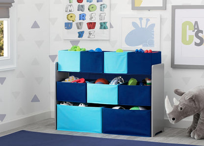 Deluxe Multi-Bin Toy Organizer with Storage Bins, Grey/Blue Bins