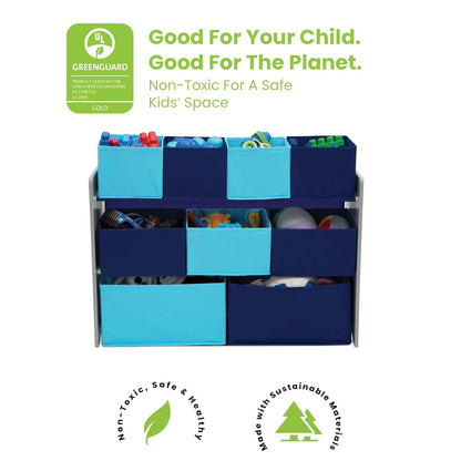 Deluxe Multi-Bin Toy Organizer with Storage Bins, Grey/Blue Bins