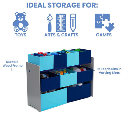 Deluxe Multi-Bin Toy Organizer with Storage Bins, Grey/Blue Bins